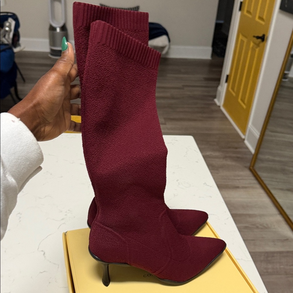 Cosy Island Burgundy Pointed Toe Heeled Long Boots- Brand New - Picture 13 of 15